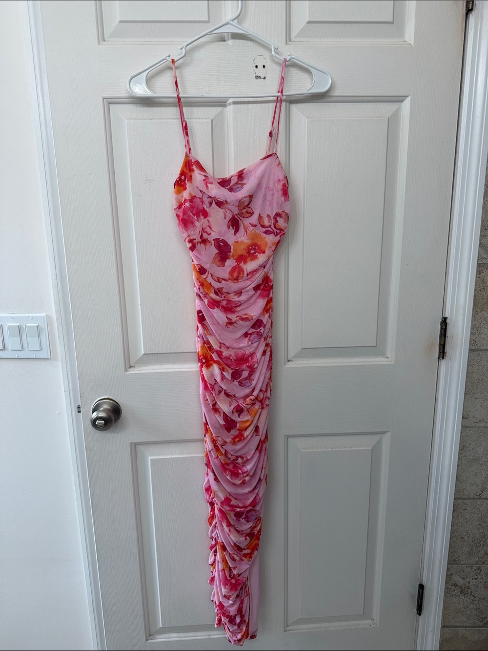 privy Pink Floral Ruched Maxi Dress